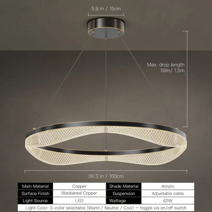 39.3 inch large round chandelier, 62W LED, acrylic shade