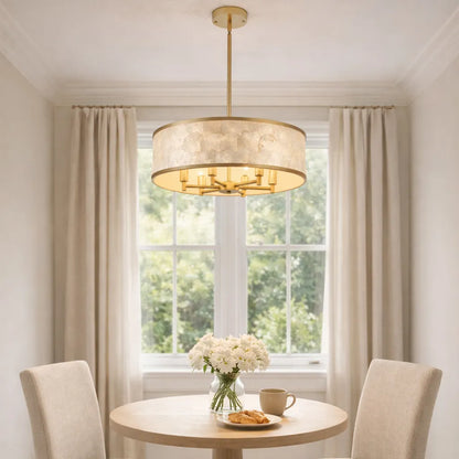 20" Gold Capiz Shell Drum Chandelier | Coastal Modern Light