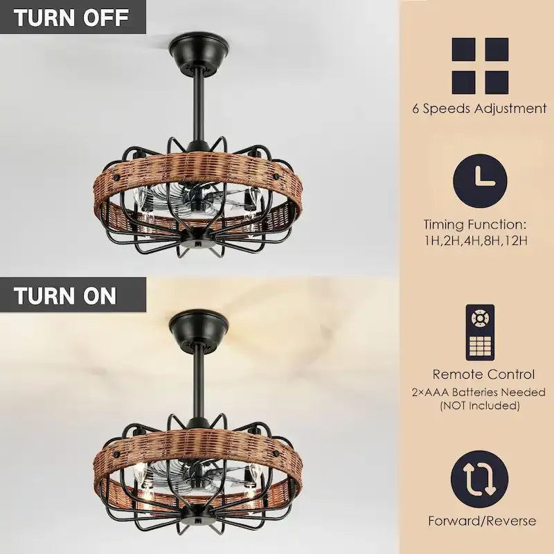 Rattan Ceiling Fan Chandelier | Boho Vintage Cage Fandolier