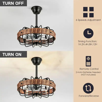 Rattan Ceiling Fan Chandelier | Boho Vintage Cage Fandolier
