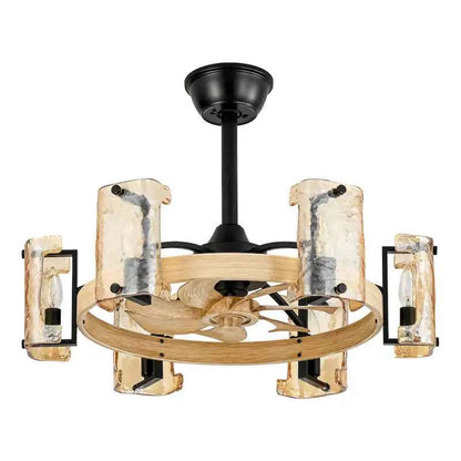 Rustic Farmhouse Wood Finish 6-Light Fandelier with Remote (26.4")