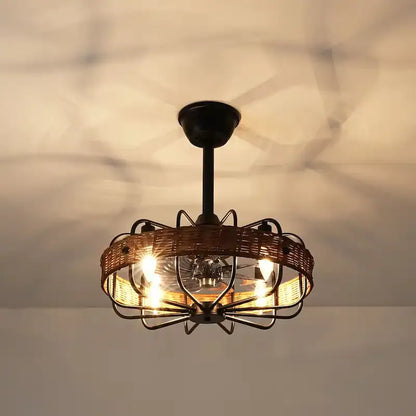Rattan Ceiling Fan Chandelier | Boho Vintage Cage Fandolier