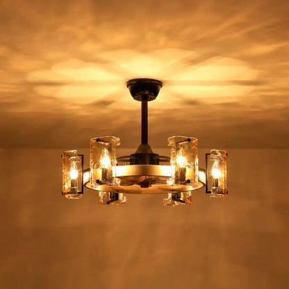 Rustic Farmhouse Wood Finish 6-Light Fandelier with Remote (26.4")
