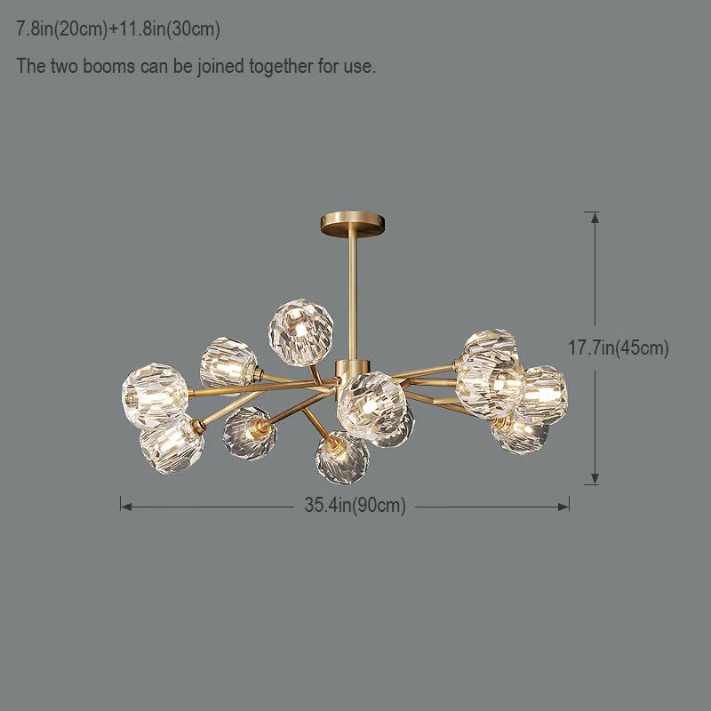 Modern Brass Crystal Sputnik Chandelier | Luxury Multi Light Fan