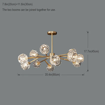 Modern Brass Crystal Sputnik Chandelier | Luxury Multi Light Fan