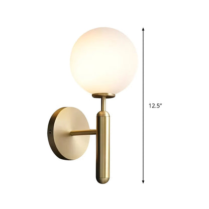 Brass Globe Wall Sconce | Modern Brass Milk Glass Vanity Light