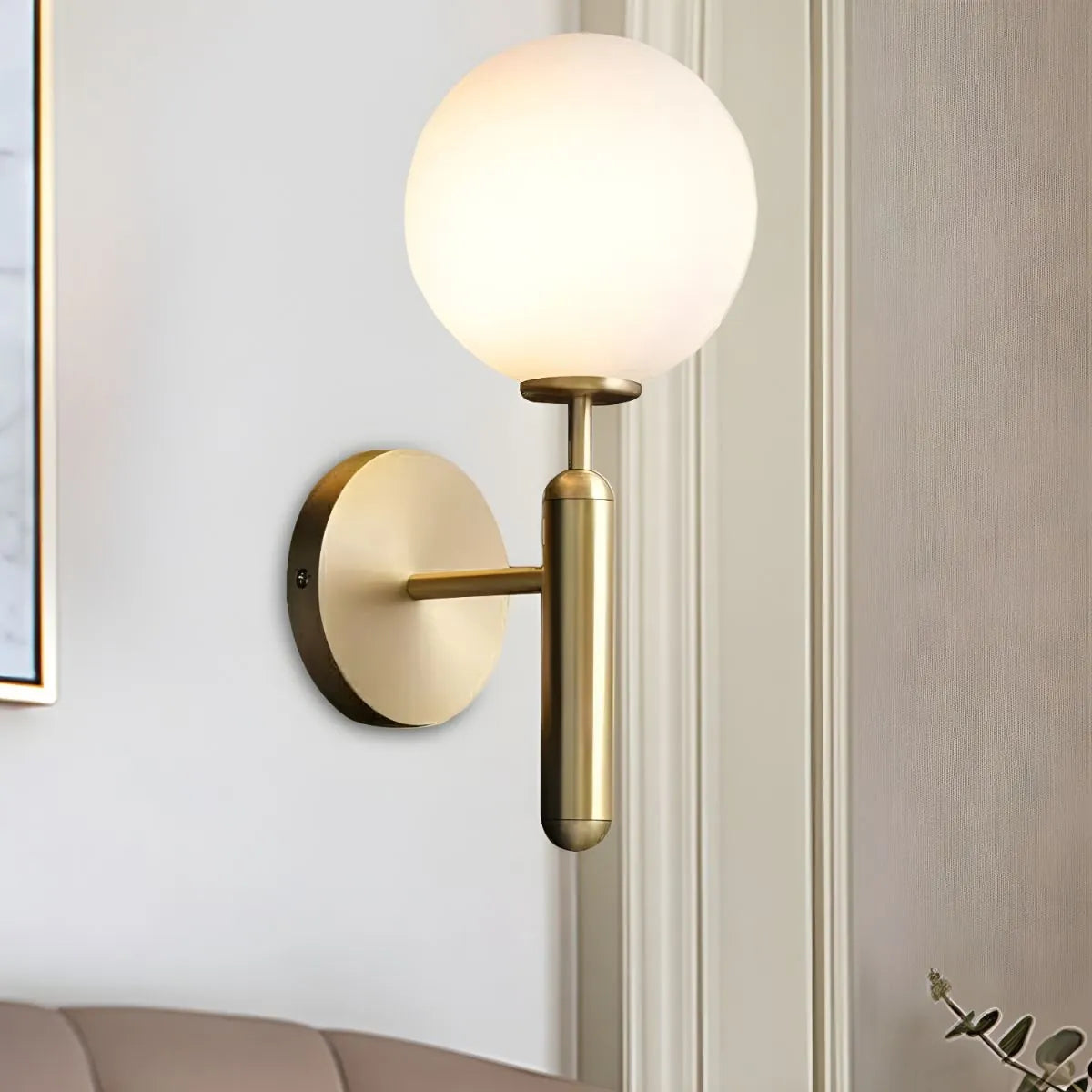 Brass Globe Wall Sconce | Modern Brass Milk Glass Vanity Light