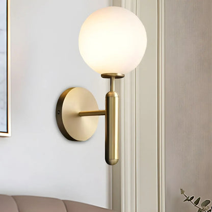 Brass Globe Wall Sconce | Modern Brass Milk Glass Vanity Light