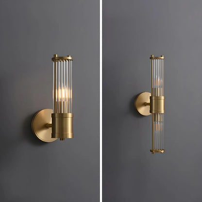 Brass Ribbed Glass Wall Sconce | Modern Fluted Vanity Light Fixture