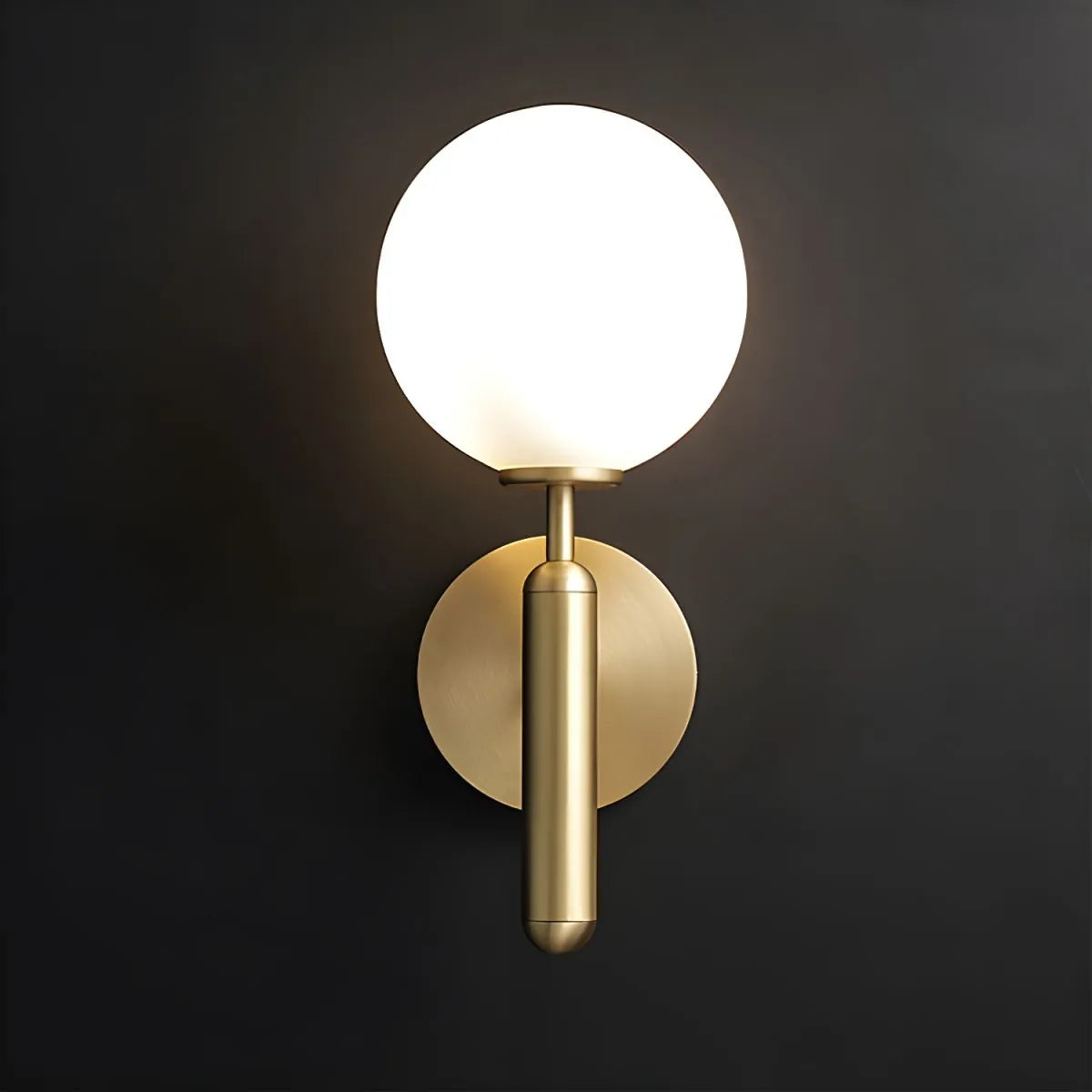 Brass Globe Wall Sconce | Modern Brass Milk Glass Vanity Light