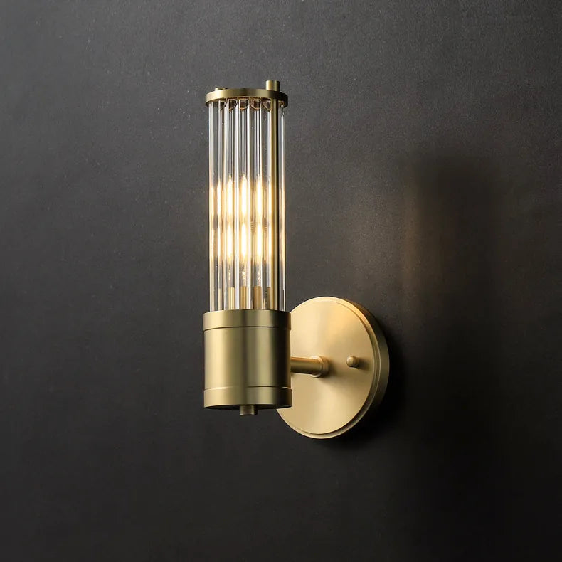 Brass Ribbed Glass Wall Sconce | Modern Fluted Vanity Light Fixture