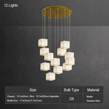 Natural Alabaster Pendant Light | Luxury Spiral Cube Chandelier