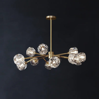 Modern Brass Crystal Sputnik Chandelier | Luxury Multi Light Fan