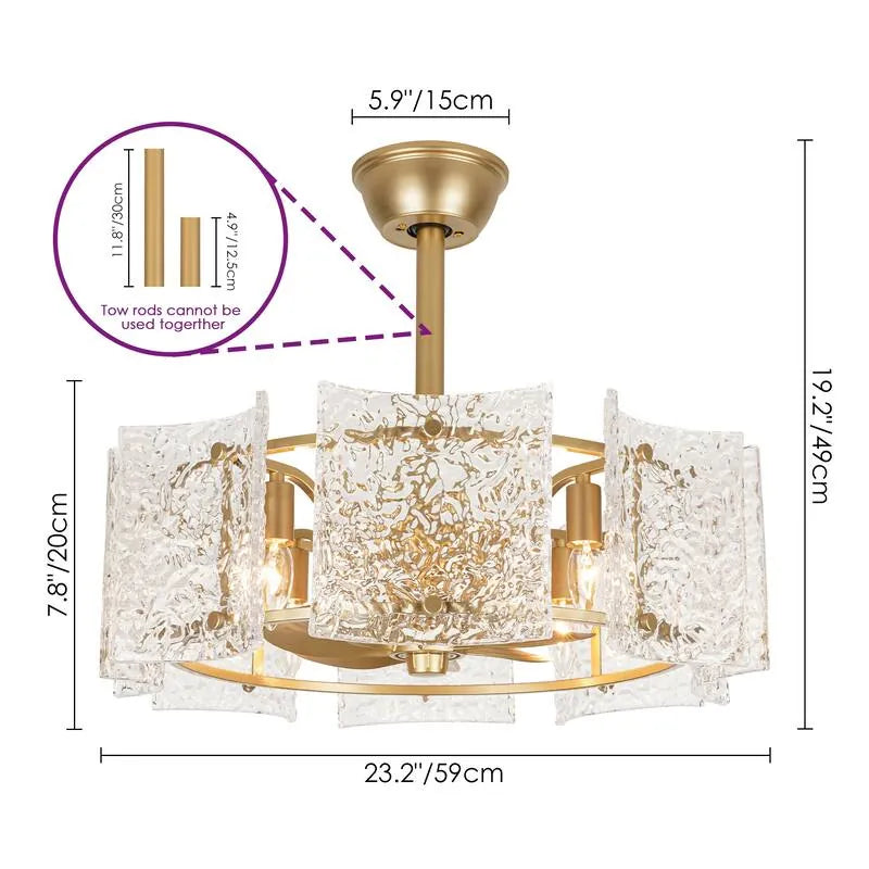Luxury Glass Ceiling Fan Chandelier | Reversible Gold Fandolier