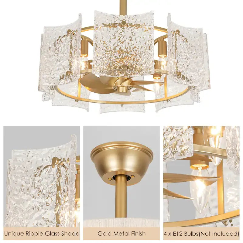Luxury Glass Ceiling Fan Chandelier | Reversible Gold Fandolier