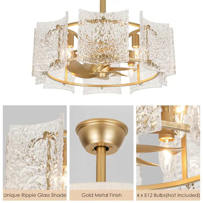 Luxury Glass Ceiling Fan Chandelier | Reversible Gold Fandolier