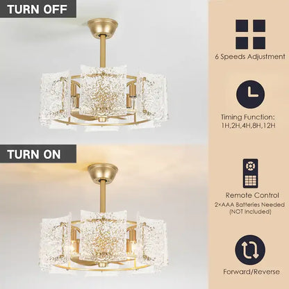 Luxury Glass Ceiling Fan Chandelier | Reversible Gold Fandolier