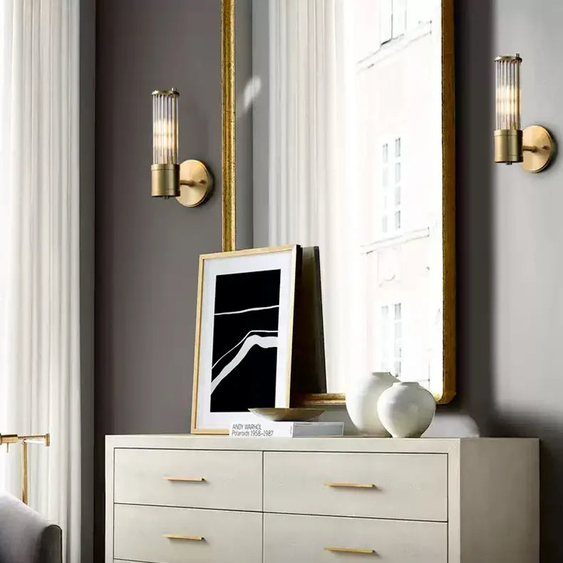 Brass Ribbed Glass Wall Sconce | Modern Fluted Vanity Light Fixture