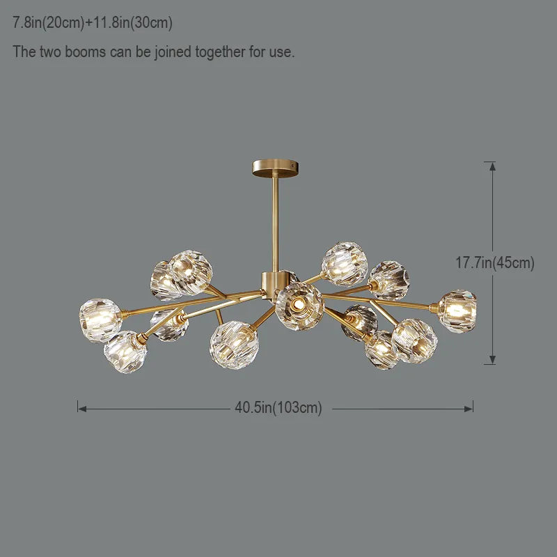 Modern Brass Crystal Sputnik Chandelier | Luxury Multi Light Fan