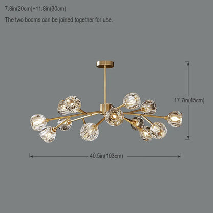 Modern Brass Crystal Sputnik Chandelier | Luxury Multi Light Fan