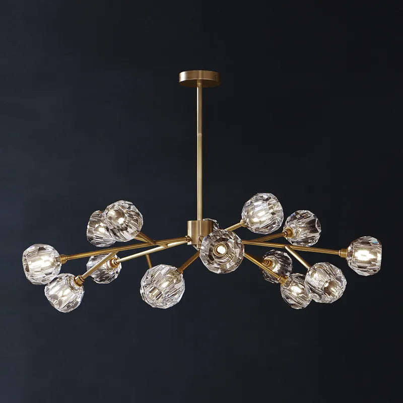 Modern Brass Crystal Sputnik Chandelier | Luxury Multi Light Fan
