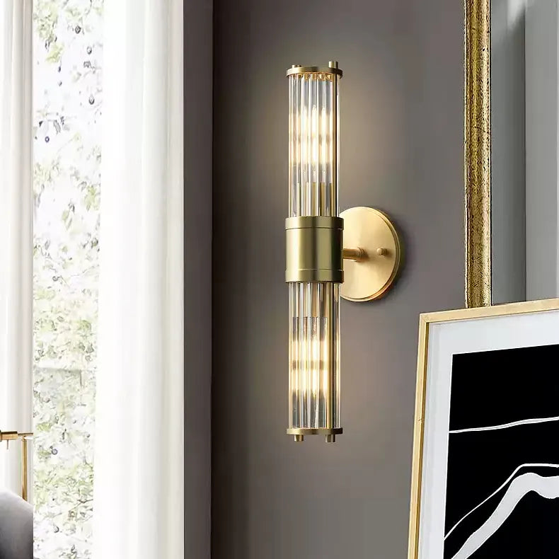 Brass Ribbed Glass Wall Sconce | Modern Fluted Vanity Light Fixture