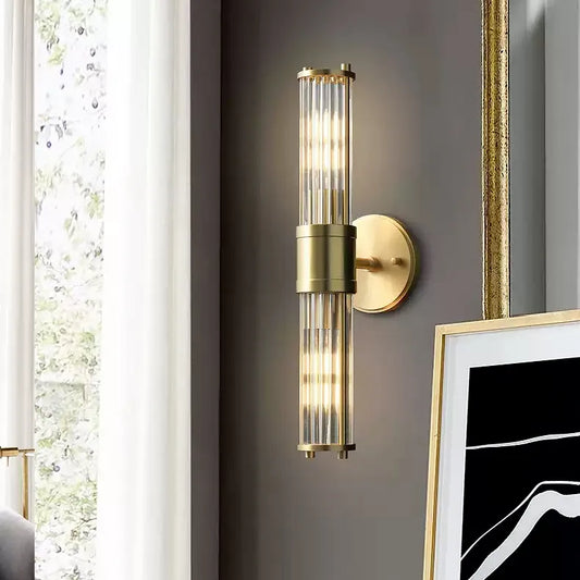 Brass Ribbed Glass Wall Sconce | Modern Fluted Vanity Light Fixture