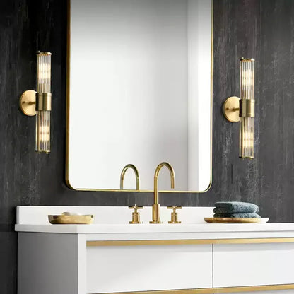 Brass Ribbed Glass Wall Sconce | Modern Fluted Vanity Light Fixture