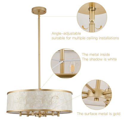 20" Gold Capiz Shell Drum Chandelier | Coastal Modern Light