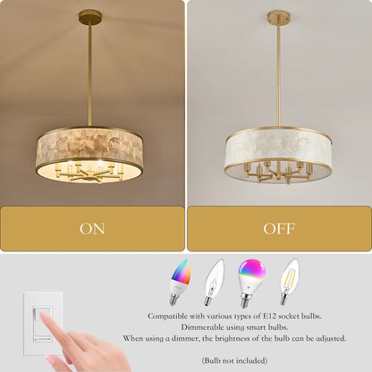 20" Gold Capiz Shell Drum Chandelier | Coastal Modern Light