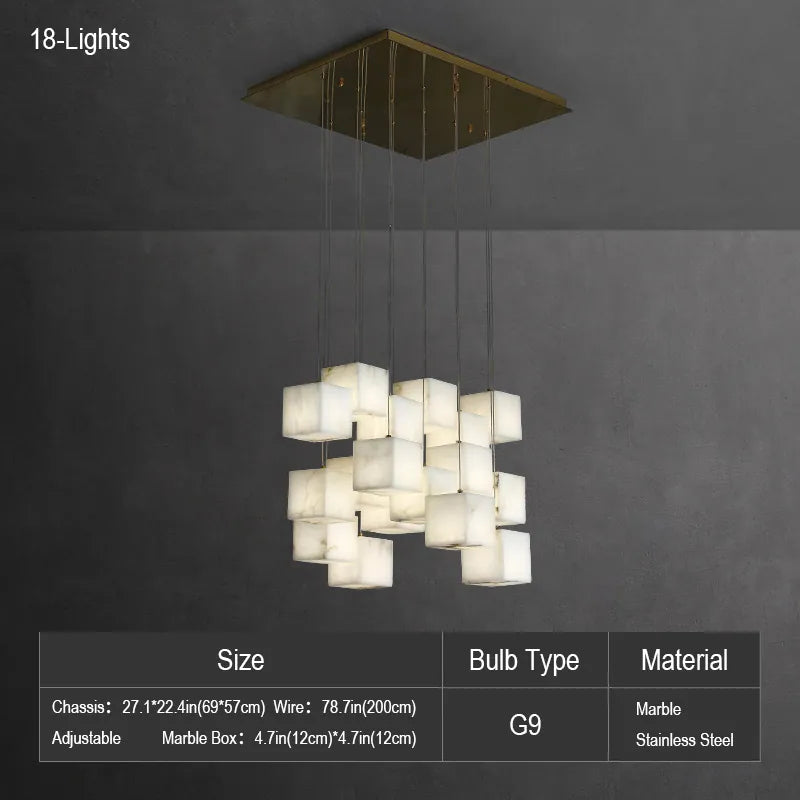 Natural Alabaster Pendant Light | Luxury Spiral Cube Chandelier