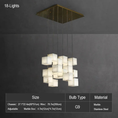 Natural Alabaster Pendant Light | Luxury Spiral Cube Chandelier