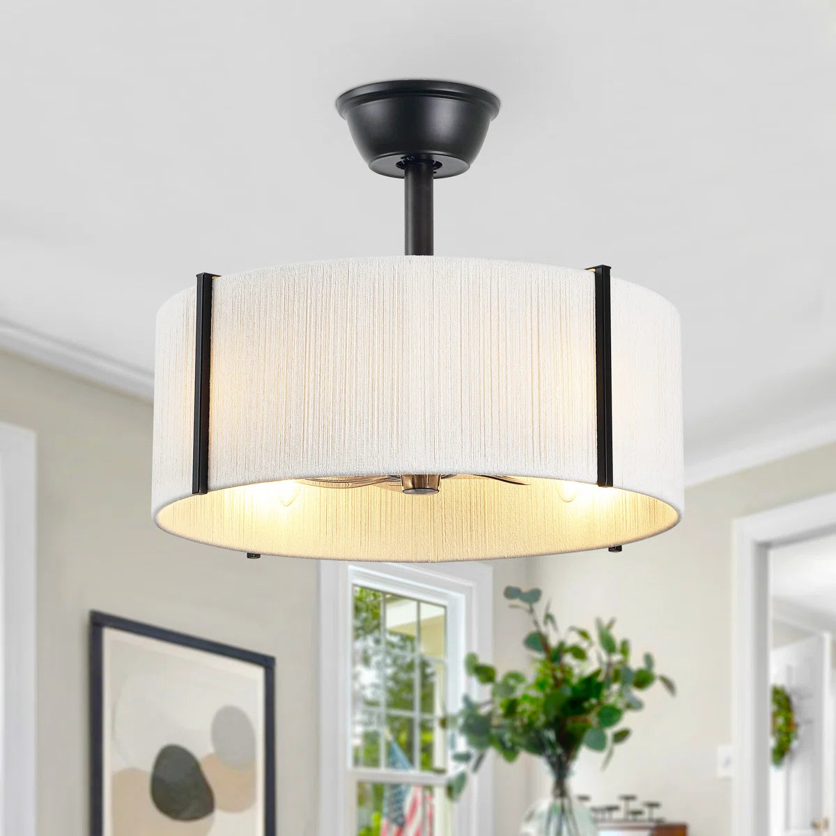 Black Farmhouse Fandelier with Light | Modern Black Ceiling Fan