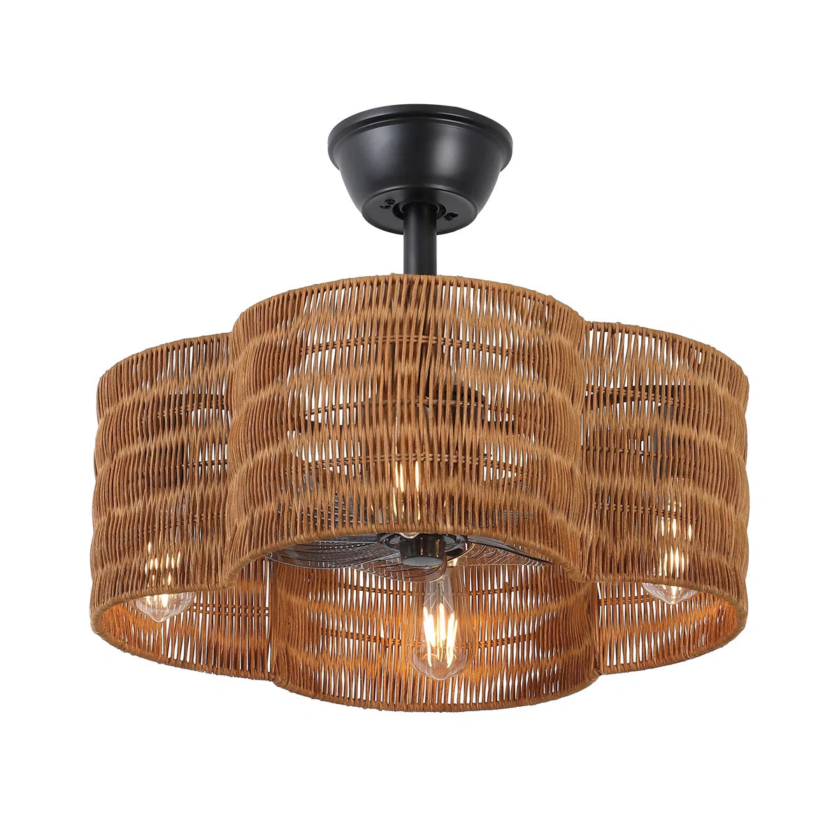 Rustic Rattan Fandelier with Light | Black Vintage Ceiling Fan