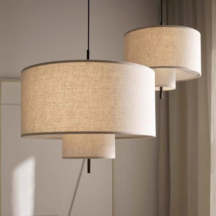 Modern Fabric Drum Pendant Light | Boho Wicker Hanging Lamp