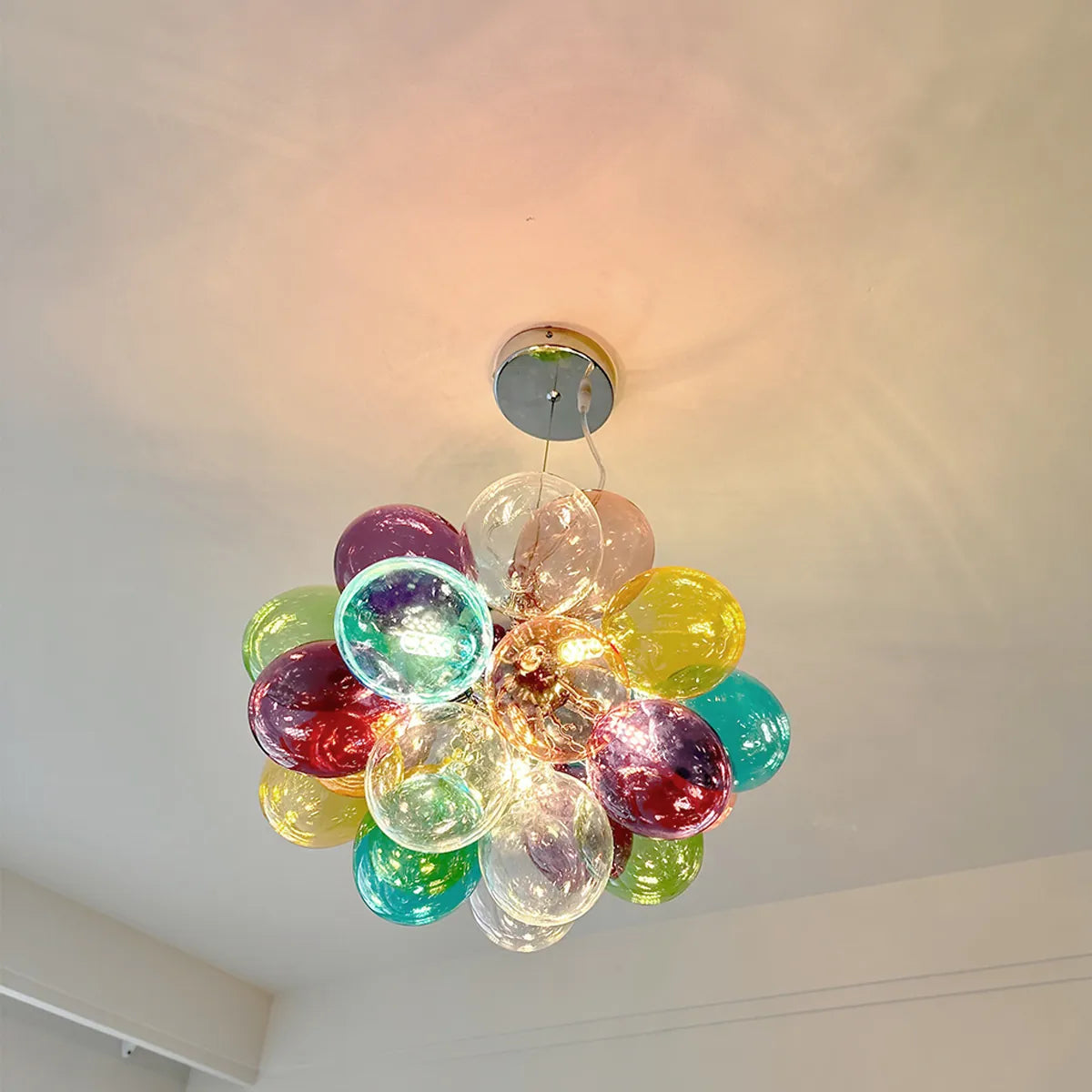 Whimsical Colorful Bubble Chandelier - Rainbow Glass Ball Pendant Light