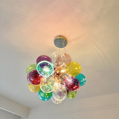 Whimsical Colorful Bubble Chandelier - Rainbow Glass Ball Pendant Light