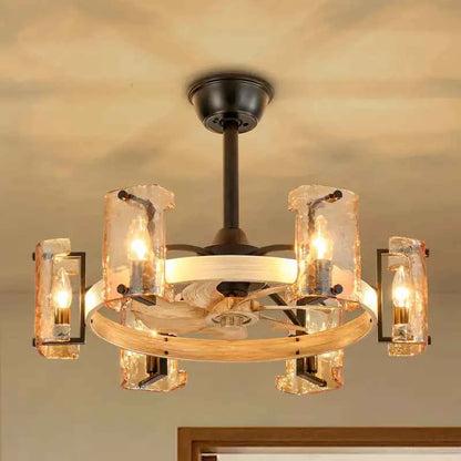 Rustic Farmhouse Wood Finish 6-Light Fandelier with Remote (26.4")