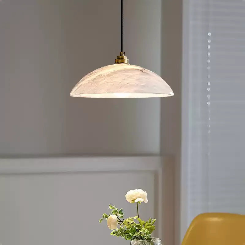 Natural Alabaster Pendant Light | Modern Brass Stone Lamp