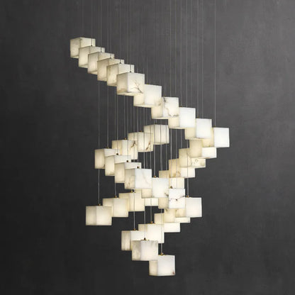 Natural Alabaster Pendant Light | Luxury Spiral Cube Chandelier