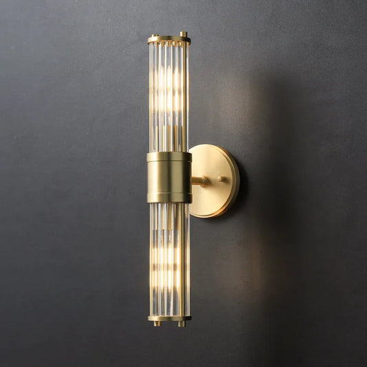 Brass Ribbed Glass Wall Sconce | Modern Fluted Vanity Light Fixture