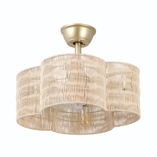 Rattan Fandelier with Light | Flower Shaped Boho Ceiling Fan