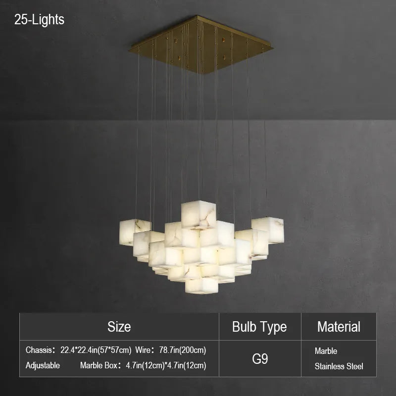 Natural Alabaster Pendant Light | Luxury Spiral Cube Chandelier