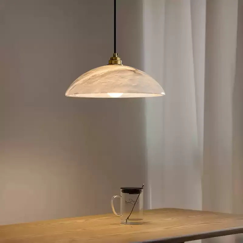 Natural Alabaster Pendant Light | Modern Brass Stone Lamp