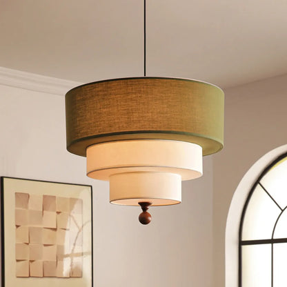 Tiered Fabric Drum Pendant Light | 3-Tier Japandi Chandelier