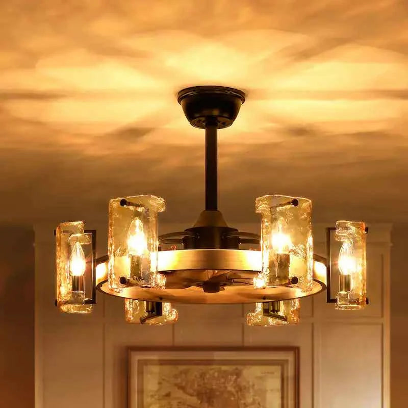 Rustic Farmhouse Wood Finish 6-Light Fandelier with Remote (26.4")