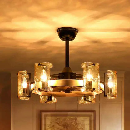 Rustic Farmhouse Wood Finish 6-Light Fandelier with Remote (26.4")
