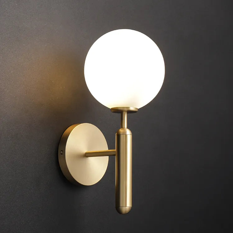 Brass Globe Wall Sconce | Modern Brass Milk Glass Vanity Light
