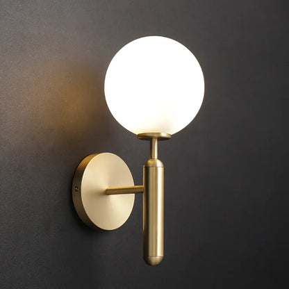 Brass Globe Wall Sconce | Modern Brass Milk Glass Vanity Light