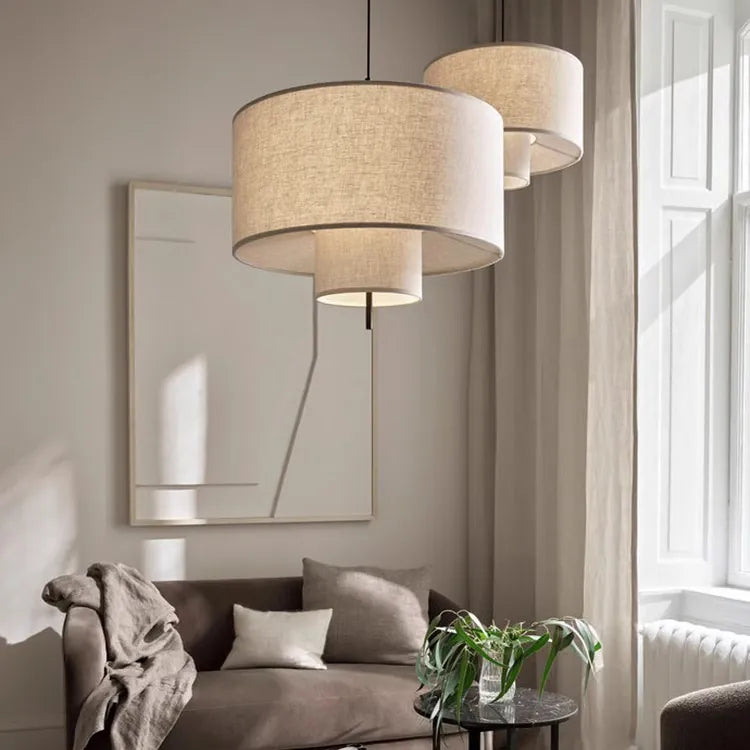 Modern Fabric Drum Pendant Light | Boho Wicker Hanging Lamp